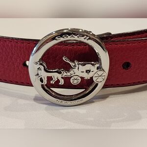 Coach Red Leather Belt with Silver Buckle Size S